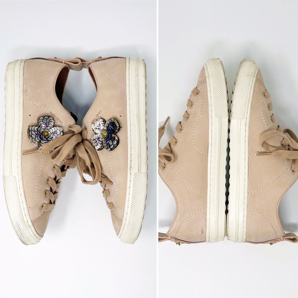 RARE Coach C121 Low Top Sneaker Nubuck Leather Lace Up Designer Shoes Cream 6.5 - Picture 9 of 12